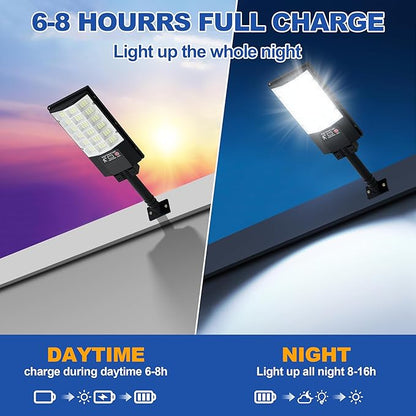 Solar Street Lights Outdoor, Waterproof Motion Sensor Solar Lights with Remote Control, 6500K Dusk to Dawn Parking Lot Flood Light for Outside Garage Yard, 4 Pack