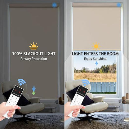 Motorized Blinds with Remote, Blackout Smart Blinds for Windows Motorized Shades, Automatic Window Shades Work with Alexa/Google/Apple Home for Bedroom Living Room, Custom Size (Coffee)