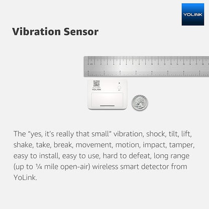 YoLink LoRa Smart Vibration Sensor; Smart Shock, Glass Break, Tamper, Movement Detector, Generator Running, Email/SMS/Push Alerts, 1/4 Mile Open Air Range, Alexa, Hub is not Included