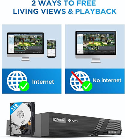 4COVR 12MP Security Camera System, 2-Way Audio, Person Vehicle Detection & Smart Dual Light Color Night Vision, 4X 12MP Dome PoE IP Camera IP67 Business, 8CH Ultra HD NVR with 2TB HDD, LY97KAAM0804