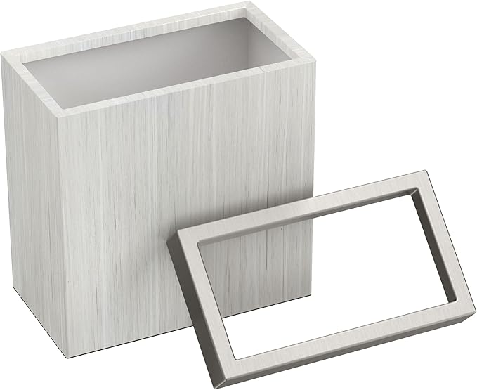Gatco Small Bathroom Trash Can with Lid, Rectangle 3 Gallon Wastebasket, Under Sink, White Oak with Satin Nickel, for Bathroom, Bedroom, Office (1943SN)