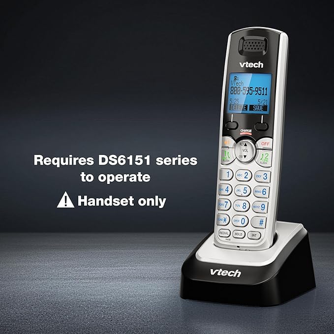 VTech Accessory Handset for DS6151 Series with 2-Line Cordless Phone, Suitable for Small Business or Home, Answering System, Expandable up to 12 Handsets, Intercom, Conference | DS6101 (Black/Silver)