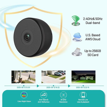2K Window Mount Security Camera, Full Color Night Vision WiFi Indoor Camera with 2.4G&5GHz WiFi, Motion Detection, Alexa Compatible, 24/7 Recording, Easy Install Home Security Camera, 4-Pack