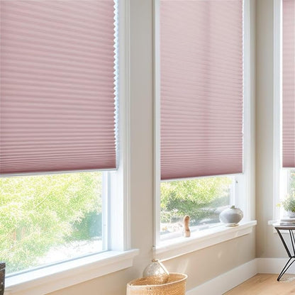Changshade Cellular Shades Light Filtering Cordless Custom Size, Honeycomb Door Window Blinds 1.5 inch Cell Pleated Easy to Install for Home, Office, Apartment, House, Bedroom, Nursey, Pink