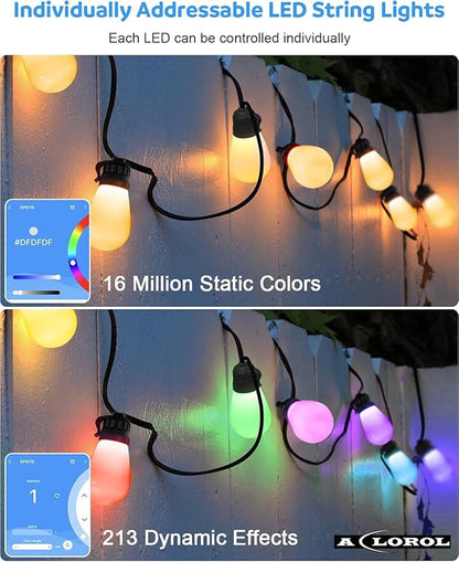 Aclorol 62FT Outdoor String Lights Globe Patio LED String Light Multi-Color Smart LED Bulbs Color Changing Music Sync Waterproof Outside Hanging Lights for Backyard Party Porch Cafe Garden Bar Decor