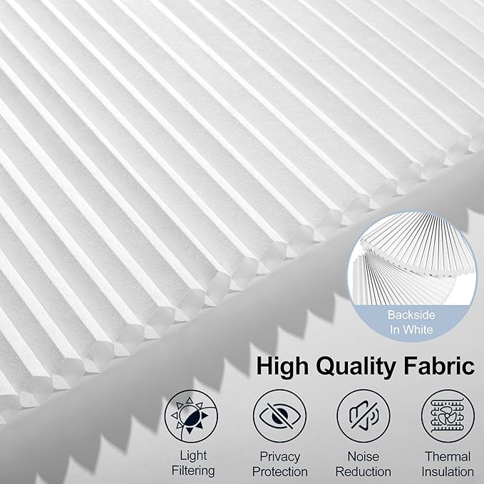 BERISSA Motorized Cellular Shades, Light Filtering Smart Honeycomb Blinds with Remote Control & Hub, Custom Room Darkening Automatic Cellular Window Blinds for Home Office, Living Room, Door,White