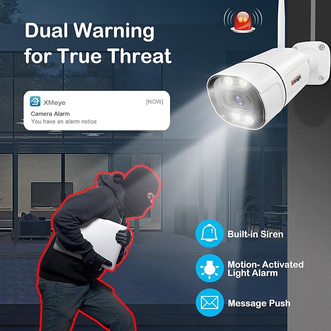 4K Home Security Camera System, 4pcs Plug-in WiFi Security Cameras for Indoor Outdoor 24/7 Recording, Dual Warning 8 Channel NVR 1TB Hard Drive, 2 Way Audio, AI Detection, Spotlights Night Vision