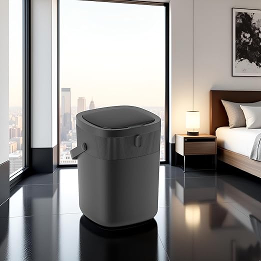 WM-DZT-12-36S Smart Motion Sensor Trash Can, Ultra-Quiet Soft-Close | Long Battery Life | Built-in Bag Storage & Portable PU Handle (Black)