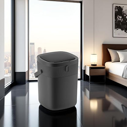 WM-DZT-12-36S Smart Motion Sensor Trash Can, Ultra-Quiet Soft-Close | Long Battery Life | Built-in Bag Storage & Portable PU Handle (Black)