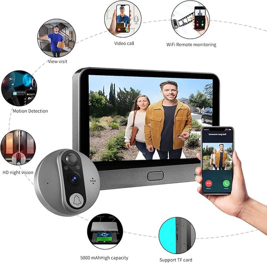 Cawhun Peephole Camera WiFi Doorbell with 4.3" LCD Smart Door Viewer