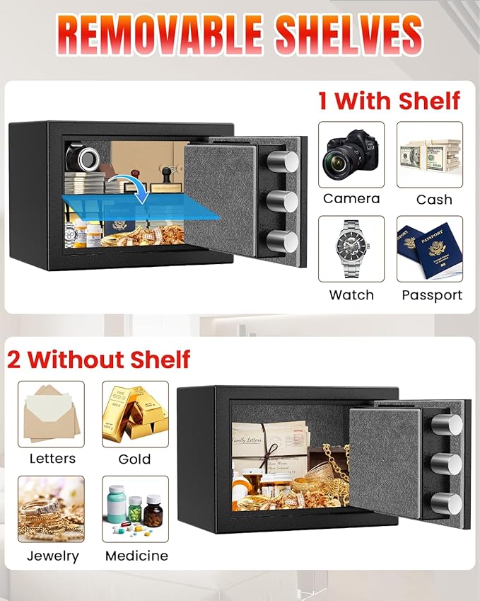 [𝟐𝟎𝟐𝟔 𝟑𝟓-𝐌𝐢𝐧 𝟏𝟕𝟎𝟎°𝐅] Fireproof Safe for Home, Money Safe for Cash, 𝟐𝟐𝐋𝐛𝐬 Heavy Duty Fire Proof safes for Home Use, Wall Mounted Jewelry Safes with Sensor LED Light and Alarm System