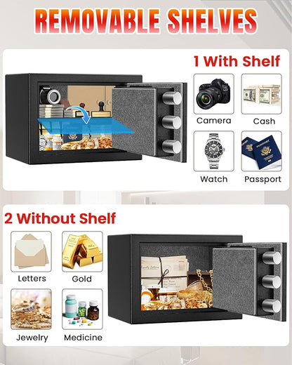 [𝟐𝟎𝟐𝟔 𝟑𝟓-𝐌𝐢𝐧 𝟏𝟕𝟎𝟎°𝐅] Fireproof Safe for Home, Money Safe for Cash, 𝟐𝟐𝐋𝐛𝐬 Heavy Duty Fire Proof safes for Home Use, Wall Mounted Jewelry Safes with Sensor LED Light and Alarm System