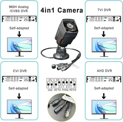 Analog CCTV Camera HD 1080P 4-in-1 (TVI/AHD/CVI/960H Analog) 2MP Security Camera Outdoor Metal Housing, 6 IR-LEDs True Day & Night Monitoring 3.6mm Lens