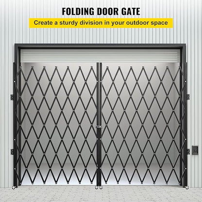 VEVOR Double Folding Security Gate, 87" H x 150" W Folding Door Gate, Steel Accordion Security Gate, Flexible Expanding Security Gate, 360° Rolling Barricade Gate, Scissor Gate or Door with Keys