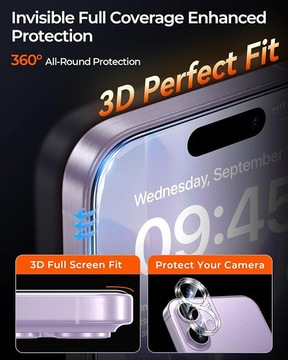 MRGLAS TOP 9H+ Glass 2+2 Packs for iPhone 17 Privacy Screen Protector with Camera Lens Protector [Zero Bubble][10X Military Protection] 17 Tempered Glass 6.3" Full Edge Coverage,Case-Friendly