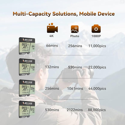 MIXAGE 128GB MicroSDXC Memory Card U3 V30 A1 UH-I, 100MB/s Read 60MB/s Write 4K UHD for Android Phones, Gaming Consoles, Dash Cam Security Action Cameras （Pack of 3）