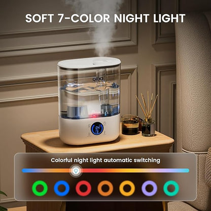 COMHOMA Top Fill Humidifiers for Bedroom, 5L Tank for Large Room, Easy to Fill & Clean, 28dB Quiet Cool Mist Air Humidifier for Home Baby Nursery & Plants, Touch/APP/7-color Nightlight, 36H, White