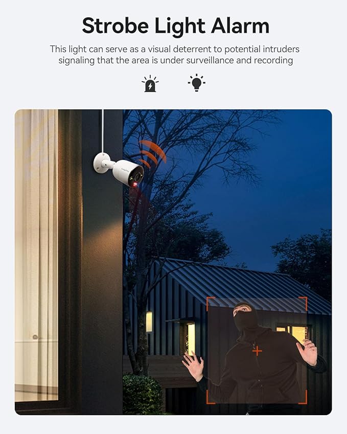 LongPlus 4K-UHD 8MP Poe Security Camera, Work with NVR, Wired Dome Camera, Color Night Vision, LED Spotlights, Red-Blue Alarm Lights, 132° FOV, Two-Way Audio, AI Motion Detection
