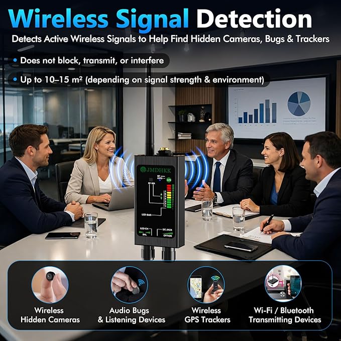 JMDHKK M8000 Hidden Camera Detector, Camera Finder,Bug Detector, Magnetic Tracker Detector, Portable Privacy Protection Device for Travel, Hotels, Vehicles, Offices, and Fitting Rooms (Black)