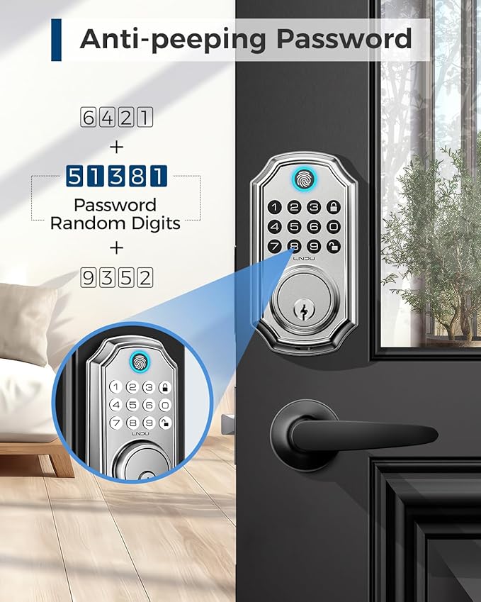 Keyless Entry Door Lock, Smart Deadbolt Lock with Handleset D180 & D280 (Fingerprint & Leveler) (Metallic)