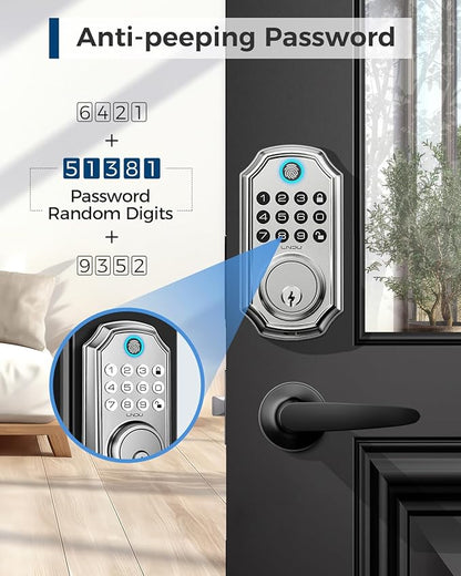 Keyless Entry Door Lock, Smart Deadbolt Lock with Handleset D180 & D280 (Fingerprint & Leveler) (Metallic)