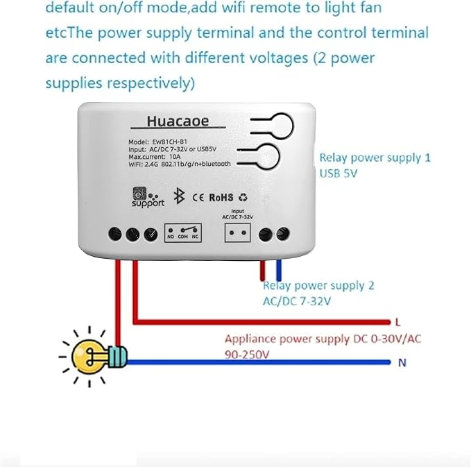 EWeLink 1CH 7-32V Smart Switch,Self-Locking Relay Switch,Mobile Phone Remote Control Remote APP On-Off Module, Timing/Delay, Compatible with Alexa Google