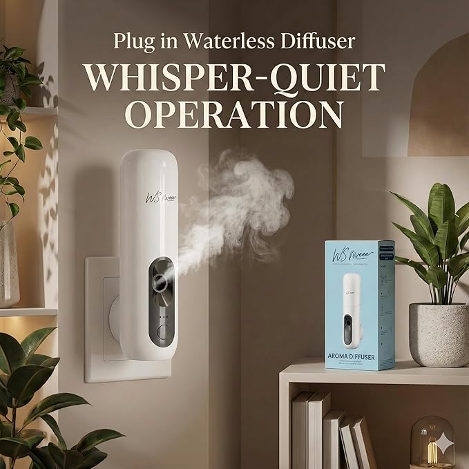 Waterless Essential Oil Diffuser for Home 161 Sqft - Plug in Waterless Diffuser Diffuser for Bedroom & Bathroom, 25dB Ultra-Quiet, Portable Wall Diffuser,Better with Pure Oil