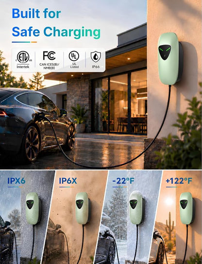 48A Level 2 EV Charger Station Hardwired, J1772 240V 11.5kW WiFi App 25ft | Garage Home Driveway EV Charger,2.4GHz Smart Control,RFID Access,Indoor Outdoor Installation,UL ETL FCC Certified,Overheat