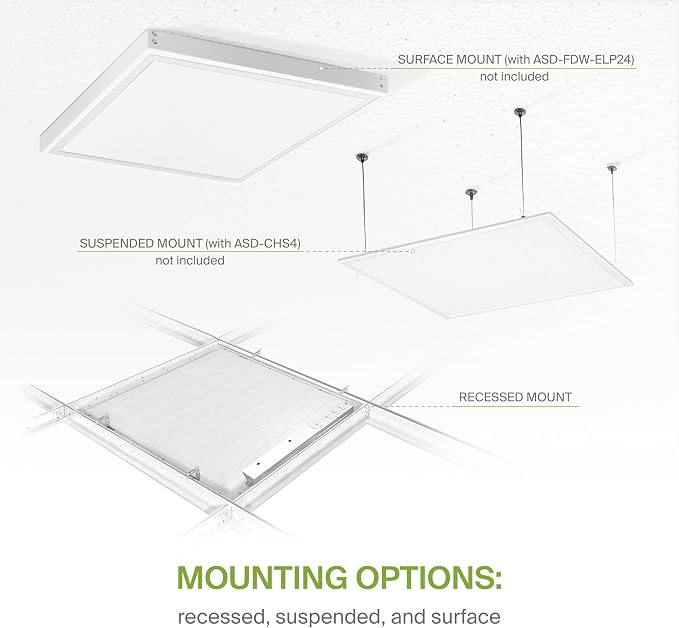 ASD 4 Pack 2x2 LED Flat Panel Light - 20/25/30W UL DLC | 3761LM 3500K 4000K 5000K Selectable Dimmable 2x2 LED Drop Ceiling Light Fixture | 2x2 Drop Ceiling Lights, Commercial Lights for Ceiling
