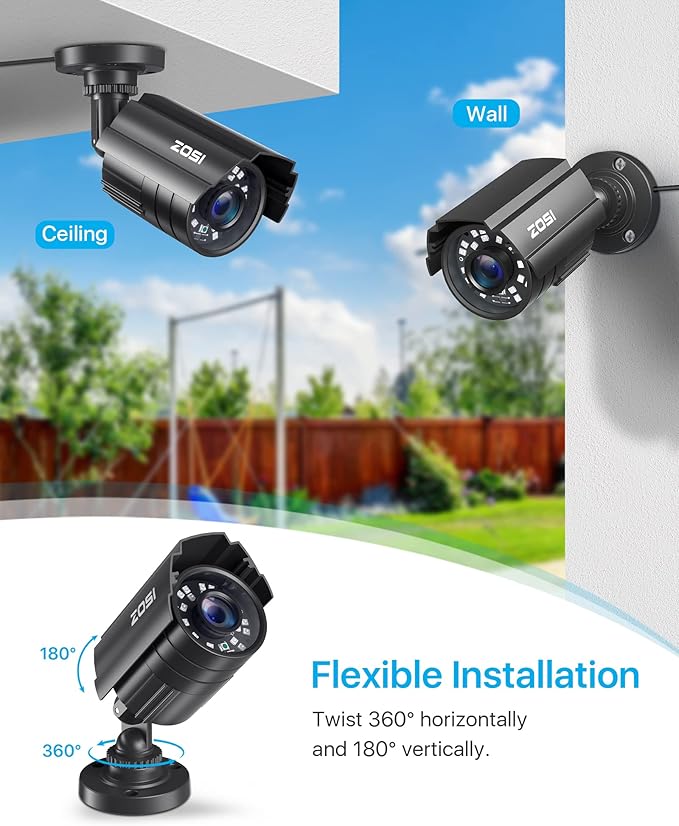 ZOSI 2MP 1080P HD TVI Bullet Camera & 100ft BNC Cable Kit, Outdoor Indoor Weatherproof Metal Housing with Night Vision, All-in-One Video Power Extension Wire for 5MP/4K HD-TVI Analog DVR.