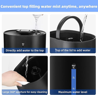 Coolfiqu 6L Humidifiers for Bedroom Large Room Home,Cool and Warm Humidifier for Baby and Plants Hot Mist Top Fill Desk Humidifier Oil Diffuser,Quiet,Auto Mode,360°Nozzle-Midnight Black(2026 Upgraded)