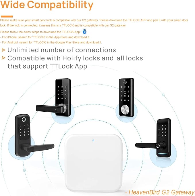 G2 Gateway for TT/DD Lock App, Gateway for Smart Door Lock with Remote Control, Only Work 2.4G Wi-Fi, Compatible with Alexa Voice Control