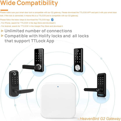 G2 Gateway for TT/DD Lock App, Gateway for Smart Door Lock with Remote Control, Only Work 2.4G Wi-Fi, Compatible with Alexa Voice Control