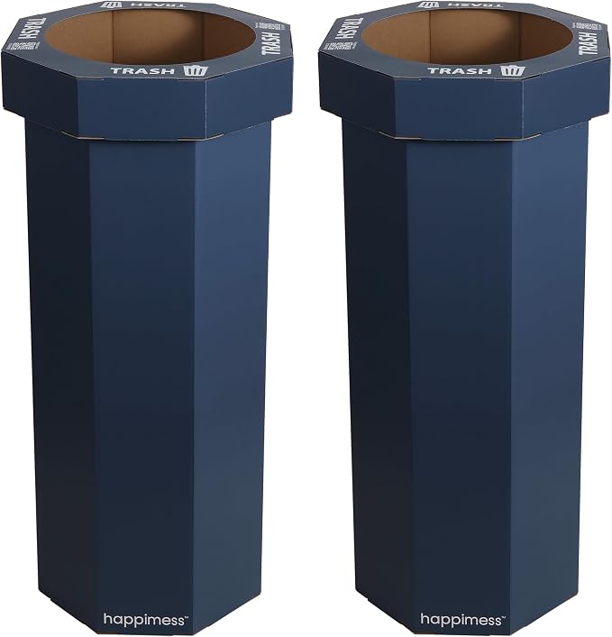 happimess Fleur 25 Gal Trash Can Bin, Denim Blue, Set of 2