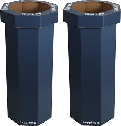 happimess Fleur 25 Gal Trash Can Bin, Denim Blue, Set of 2