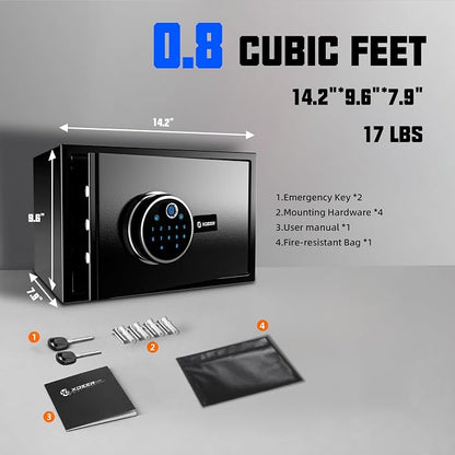 XDeer Biometric Safe with Fireproof Bag, 0.78 CuFt Small Safe with APP | Fingerprint/APP/Backlit Keypad/Keys, LED Light, Adjustable Shelf, Money Safe Box, Smart Home Safe for Cash/Jewelry/Document