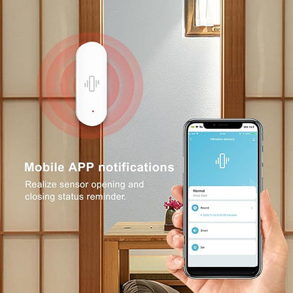 Smart Vibration Sensor: Wireless Glass Break Detector, WiFi Door Sensor with App Alerts, Adjustable Sensitivity, Glass Break Security Sensor for Alarm System and Smart Home Automation (2-Pack)