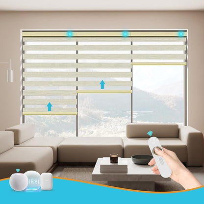 Motorized Zebra Blinds with Remote Smart Blind Work with Homekit Alexa SmartThings Electric Day and Night Shade Cordless Automatic Solar Powered Window Shade Customize(Light Gold)