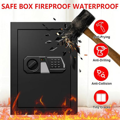 3.4 Cub Large Safes for Home Use, Digital Home Safe Box Fireproof Waterproof with Programmable Keypad, Spare Keys and Removable Shelf, Anti-Theft Fire Proof Safe for Document Money Valuables