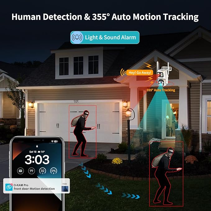ESCANU Cameras for Home Security with Dual Lens, 2.4G/5G Outdoor Security Camera, WiFi Camera for Home Security, Color Night Vision, 2-Way Audio, Auto Tracking, 24/7 Continuous Recording