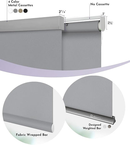 Graywind Motorized Roller Shade 100% Blackout Work with Alexa Google Waterproof Vinyl Fabric Remote Control Hardwired Window Shades Window Blinds, Customized Size (Light Grey)