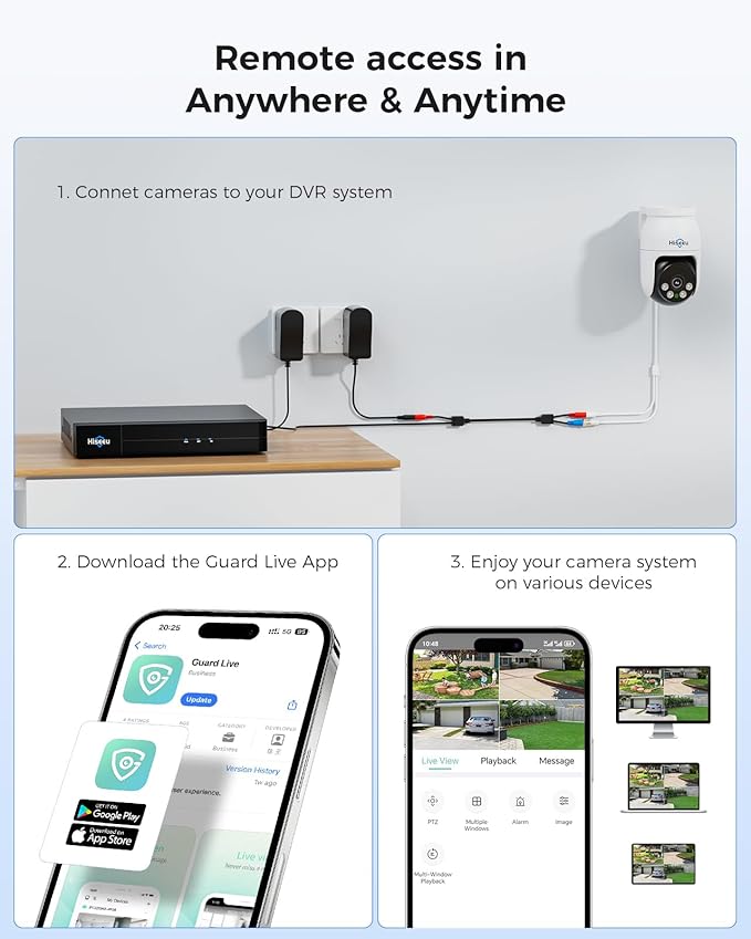 Hiseeu 4K PTZ Wired Security Camera System with 8 x 8MP IP67 CCTV Cameras,8MP DVR,360° Coverage,Smart Color Night Vision,Audio,Person/Vehicle Detection,2TB HDD for 24/7 Recording,Surveillance DVR Kit