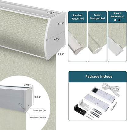Motorized Roller Shade, 100% Blackout Smart Window Blinds Work with Homekit, Alexa, Google Home, Remote Control, Electric Blinds with USB/Solar Pannel Charging, Gentle Cream