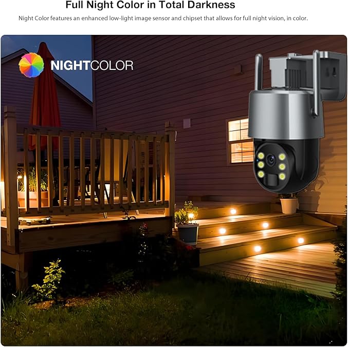 2K 3MP Tuya Solar Security Camera, Wireless Outdoor WiFi Camera w/ 360° PTZ, IP65, Battery Powered Surveillance Home Cam w/ Color Night Vision, PIR Sensor, 2-Way Audio, SD/Cloud Storage, App Alerts