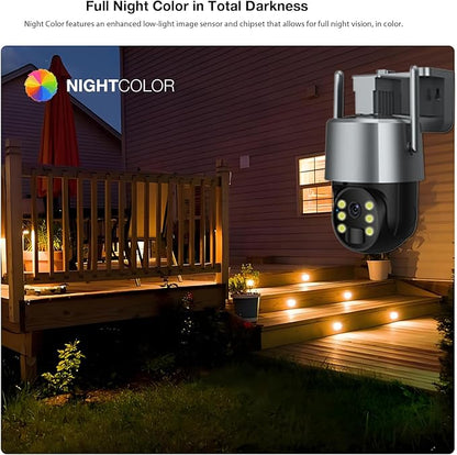 2K 3MP Tuya Solar Security Camera, Wireless Outdoor WiFi Camera w/ 360° PTZ, IP65, Battery Powered Surveillance Home Cam w/ Color Night Vision, PIR Sensor, 2-Way Audio, SD/Cloud Storage, App Alerts