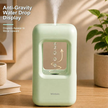 600mL Mini Cool Mist Humidifier with Anti-Gravity Water Drop Display for Desk, Home Office and Indoor Plants, Plug-In, Green