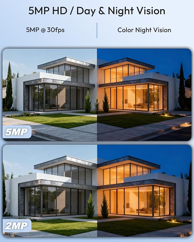 PoE Security Camera System, 6pcs Wired 5MP Outdoor IP Cameras with Color Night Vision, AI Human Detection, Two-Way Audio, 4K 8CH NVR with 3TB HDD for 24-7 Recording, No Monthly Fee