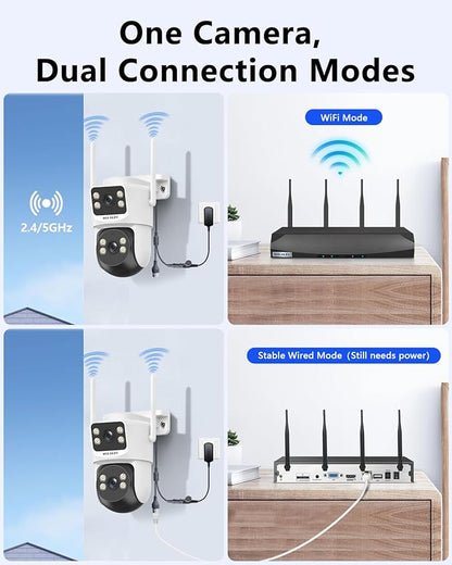 【2-Way Audio & 360° View】 4MP PTZ Security Cameras Wireless Outdoor, WiFi Home Security Camera System, Video Surveillance DVR Kits