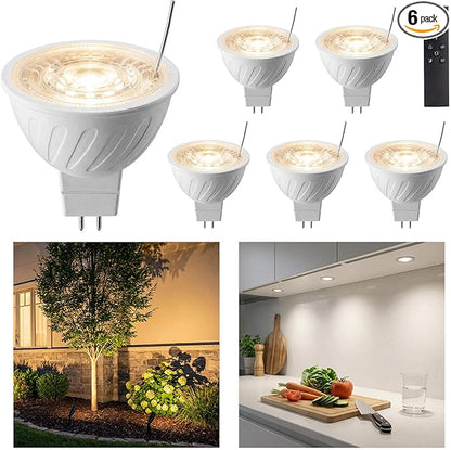 Gardenreet MR16 LED Light Bulb, 5W Tunable White 2700K-6500K with Remote, Dimmable Halogen Replacement for Enclosed Outdoor Landscape Spotlights, GU5.3 Bi-Pin 12V Low Voltage, 450LM 45° Beam, 6 Pack