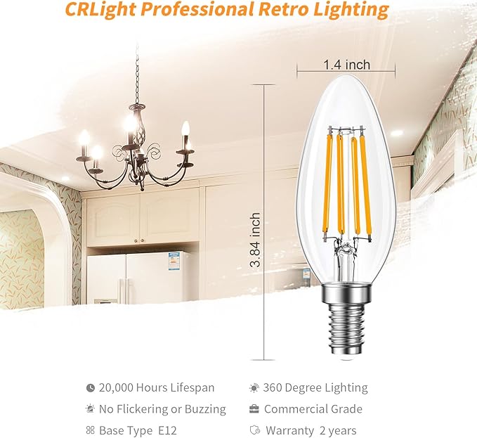 Qingmiao B11 E12 LED Candelabra Bulbs Dimmable 6W(60 Watt Equivalent), Chandelier Light Bulbs 600lm, 3000K Soft White, Ceiling Fan Bulbs for Candle Light, Home Decor, Wall Lamps, Table Lamps, 12 Pack